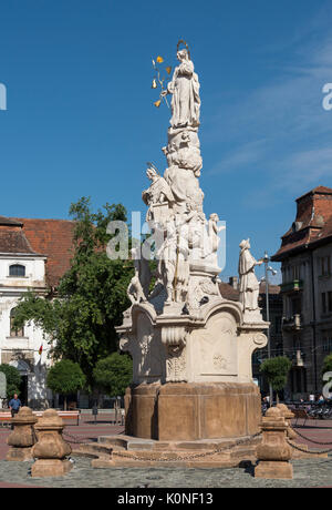 Statue de la Vierge Marie et saint Jean Népomucène, Place de la liberté, la Piata Libertatii, Timisoara, Roumanie Banque D'Images