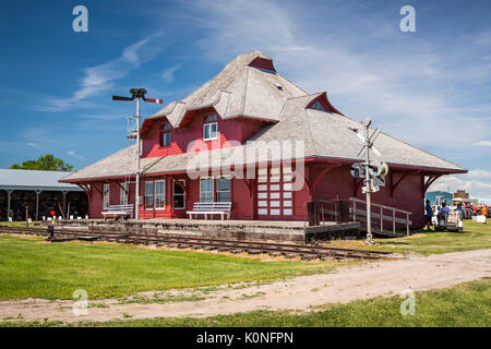 L'ancienne gare de Morden au Pembina Threshermen's Museum, à Winkler, au Manitoba, Canada. Banque D'Images