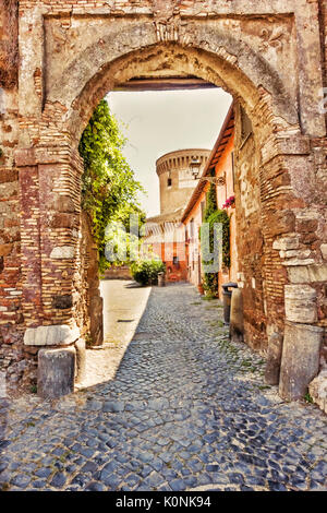 Ancienne porte principale du village médiéval d'Ostia Antica - Rome, Italie Banque D'Images