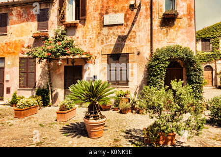 Aperçu du village médiéval d'Ostia Antica à Piazza della Rocca - Rome, Italie Banque D'Images