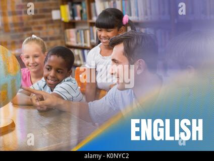 Composite numérique d'un texte anglais et institutrice avec classe Banque D'Images