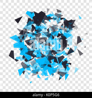 Abstract triangles particules avec ombres transparentes. Panneau publicitaire, infographie, élément de base concept showcase. Explosion de nuage noir et bleu sur fond transparent. Banque D'Images