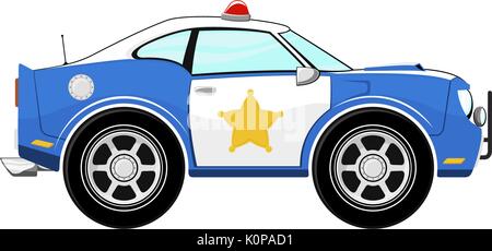Voiture de police bleue funny cartoon isolé sur fond blanc Illustration de Vecteur