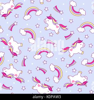 Modèle sans couture illustration de licornes mignon avec rainbow et stars Illustration de Vecteur