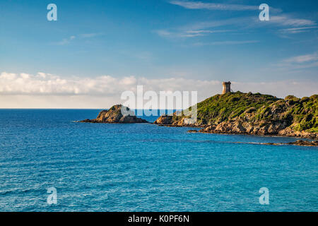 Tour de Fautea, 16e siècle, la tour de la défense génoise, côte de la mer Tyrrhénienne, au nord de Porto-Vecchio, Corse-du-Sud, Corse, France Banque D'Images