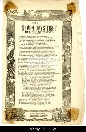 En travers de la guerre civile américaine, intitulée "Lutte même des jours avant de Richmond, ' l'expression de fierté en général George McClellan B et sa stratégie qui a remporté la victoire dans une bataille de Richmond, en Virginie, New York, New York, 1863. Banque D'Images