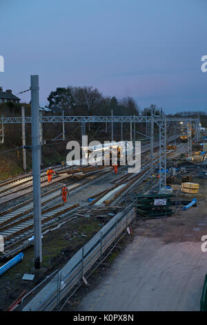 Oxenholme Lake District Le remplacement de la voie et de points à l'extrémité sud de gare travaux en cours pour le compte de Network Rail pour remplacer les boucles de l'accès à des points Banque D'Images