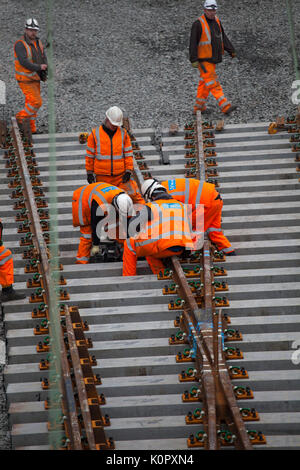 Oxenholme Lake District Le remplacement de la voie et de points à l'extrémité sud de gare travaux en cours pour le compte de Network Rail pour remplacer les boucles de l'accès à des points Banque D'Images