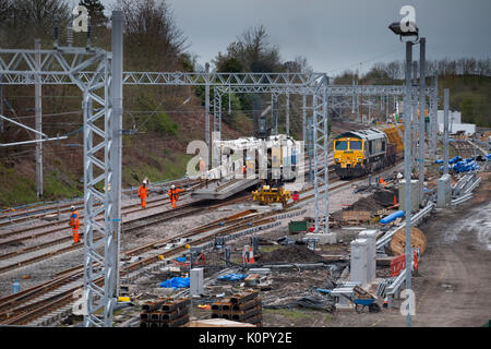 Oxenholme Lake District Le remplacement de la voie et de points à l'extrémité sud de gare travaux en cours pour le compte de Network Rail pour remplacer les boucles de l'accès à des points Banque D'Images