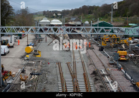 Oxenholme Lake District Le remplacement de la voie et de points à l'extrémité sud de gare travaux en cours pour le compte de Network Rail pour remplacer les boucles de l'accès à des points Banque D'Images