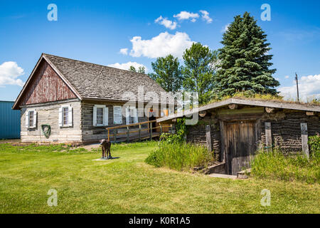 Un Mennonite Home et sod house au Pembina Threshermen's Museum, à Winkler, au Manitoba, Canada. Banque D'Images