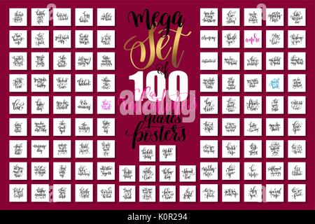 Mega jeu de 100 lettres à la main et citations mariage saint valentin Illustration de Vecteur