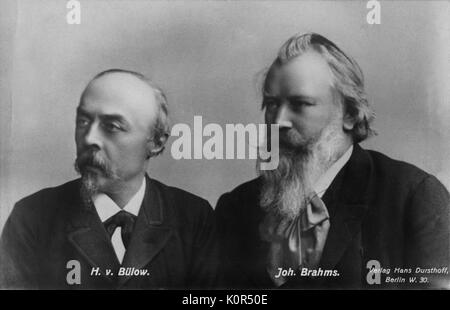 Johannes Brahms et Hans von Bulow. Brahms : compositeur allemand. Bulow : pianiste et chef d'orchestre allemand, 1830-1894 1833-1897. Banque D'Images