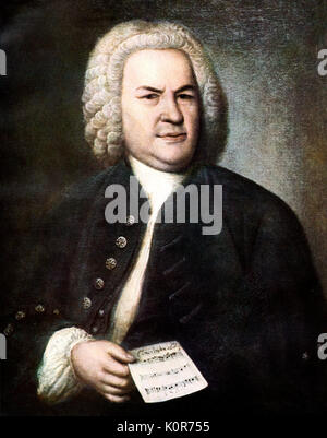 Johann Sebastian Bach, compositeur et organiste allemand. Peinture de Hausmann, 1746. La tenue d'une composition musicale (score de canon) dans la main. En juin 1747, Bach s'est joint à la Société des sciences musicales pour lesquelles il a dû fournir un portrait. (1685-1750). Banque D'Images