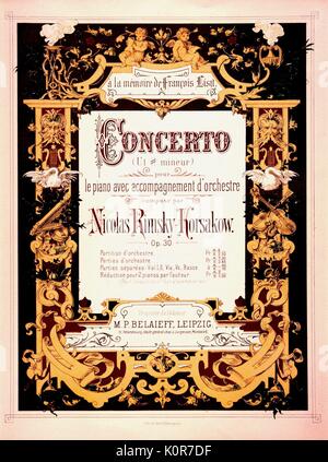 Rimski-korsakov. Concerto pour piano et orchestre publié par Belaiev. Page de titre. - Compositeur russe Nikolaï Rimski-Korsakov (1844-1908) Banque D'Images