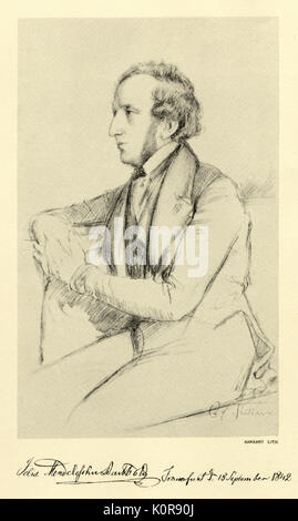 Felix Mendelssohn Bartholdy, dessin daté 1842. 15 septembre, Francfort. Compositeur allemand, 1809-1847 Banque D'Images