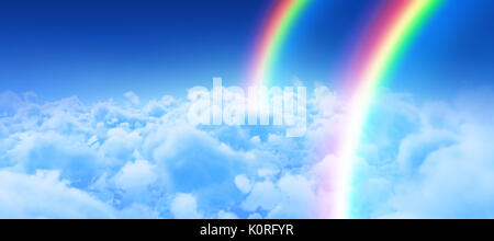 Image numérique de rainbow contre vue du ciel couvert contre le ciel bleu Banque D'Images