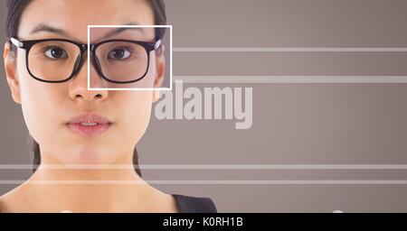 Digital composite of Woman with eye focus fort détail plutôt que des lunettes et des lignes Banque D'Images