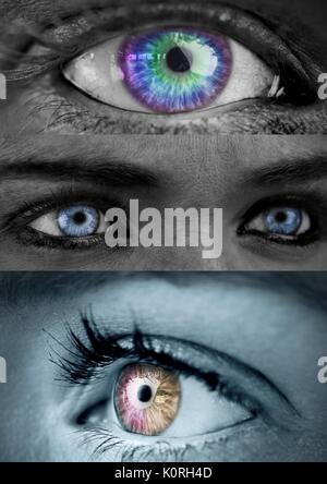 Digital composite d'yeux de couleur différentes en série de trois Banque D'Images