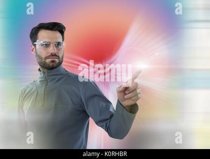 Digital composite de l'homme touchant et l'interaction avec l'effet de transition Banque D'Images