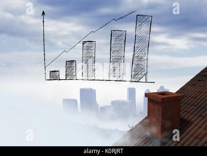 Diagramme à barres de toit plus incrémenté et ville Banque D'Images