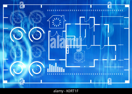 Graphique de plan maison contre binary codes et lignes Banque D'Images