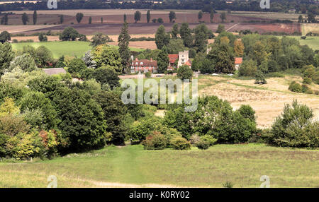 Hameau de peu d'Wiitenham vue depuis le dessus de Little Wittenham Banque D'Images
