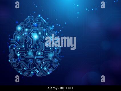 Résumé des lignes du circuit cérébral de la technologie hi sur fond bleu avec l'espace pour votre texte Illustration de Vecteur