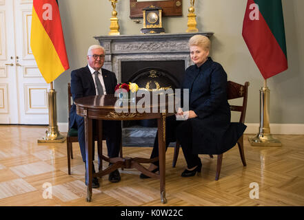 Vilnius, Lituanie. Août 24, 2017. Le Président allemand Frank-Walter Steinmeier rencontre le président de la République de Lituanie, Dalia Grybauskaite, à Vilnius, Lituanie, 24 août 2017. Président M. Steinmeier et son épouse sont en visite officielle aux états baltes entre 22 et 25 août 2017. Photo : Bernd von Jutrczenka/dpa/Alamy Live News Banque D'Images