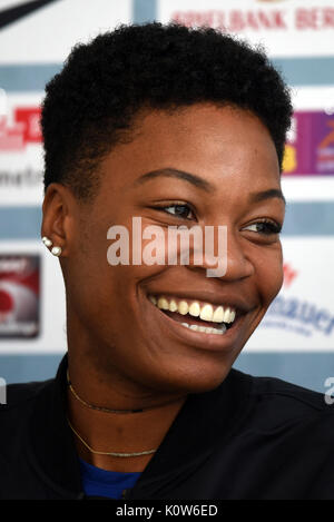 Berlin, Allemagne. Août 25, 2017. Phyllis Francis de l'ISTAF nous parle lors de la conférence de presse à Berlin, Allemagne, 25 août 2017. Photo : Maurizio Gambarini/dpa/Alamy Live News Banque D'Images