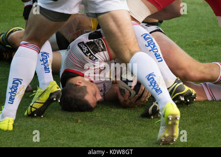 Northampton, Royaume-Uni. Août 25, 2017. 25-08-2017 Northampton Saint v Ulster à Northampton Franklin's garden 55 15 Northampton Ulster Crédit : PATRICK ANTHONISZ/Alamy Live News Crédit : PATRICK ANTHONISZ/Alamy Live News Banque D'Images