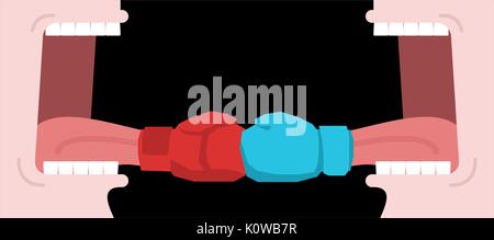 Différend. Ouvrir la bouche et de la langue de gants de boxe. Protection en conversation Illustration de Vecteur