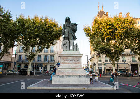 Un monument à Pierre-Paul Riquet, ingénieur et canal-builder responsable de la construction du Canal du Midi, dans sa ville natale de Beziers, France Banque D'Images