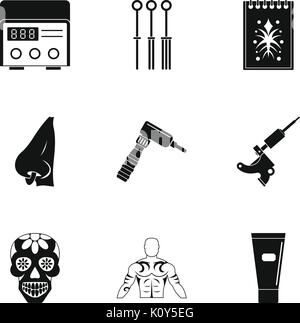 Icon Set accessoires de tatouage, le style simple Illustration de Vecteur