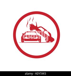 Deux voitures l'une sur l'autre , symbole d'accident, illustration design, isolé sur fond blanc. Illustration de Vecteur