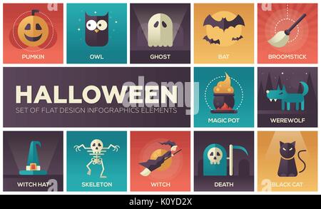 Halloween - vector design plat moderne icons set Illustration de Vecteur