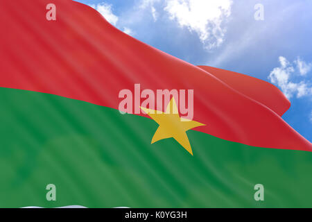 Le rendu 3D de brandir le drapeau du Burkina Faso sur fond de ciel bleu, la Haute-Volta (Burkina Faso) a été acquise à l'indépendance le 5 août 1960. Ce Banque D'Images