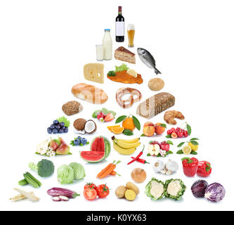 Pyramide alimentaire saine alimentation fruits et légumes fruits collage isolé sur fond blanc Banque D'Images