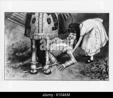 Alice et le chevalier blanc, illustration pour à travers le miroir et ce qu'il y a Alice de Lewis Carroll (1902) a rencontré 72924 Banque D'Images
