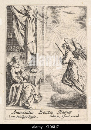 Annonciation, avec l'approche de l'Ange assis Mary à partir de la gauche, et la colombe de l'Esprit Saint au-dessus rencontré DP834092 Banque D'Images