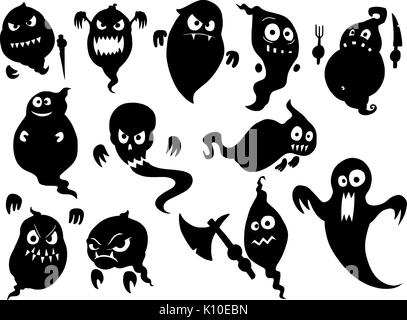 Dessin illustration jeu de cute ghost halloween silhouettes. Illustration de Vecteur