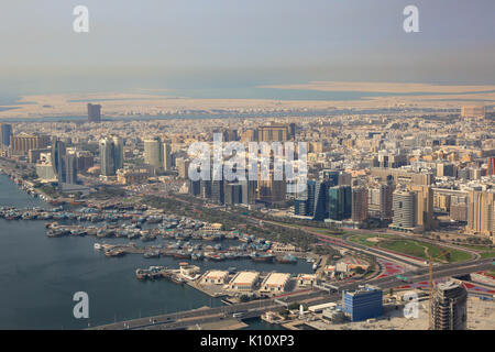 Le Dubaï Creek dhows boutres photographie vue aérienne émirats arabes unis Banque D'Images