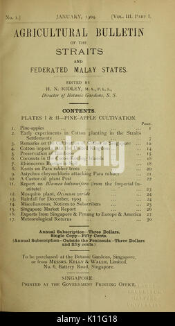 Bulletin agricole du détroit et États malais fédérés. Nouvelle série BHL43583116 Banque D'Images