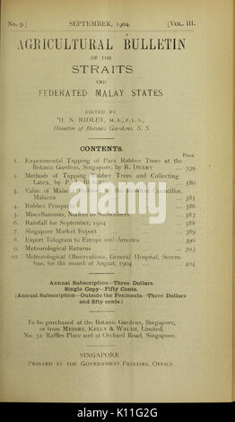 Bulletin agricole du détroit et États malais fédérés. Nouvelle série BHL43583425 Banque D'Images