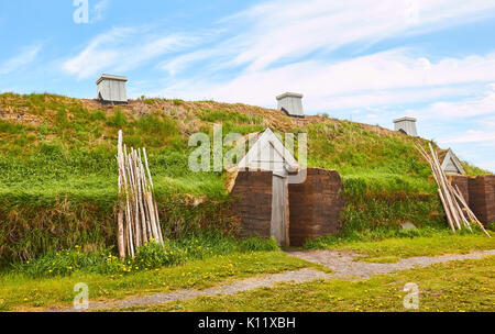 Maison longue Sod Viking scandinave reconstruit à l'Anse aux Meadows, UNESCO World Heritage site, Terre-Neuve, Canada Banque D'Images