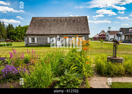 Un Mennonite Home au Pembina Threshermen's Museum, à Winkler, au Manitoba, Canada. Banque D'Images