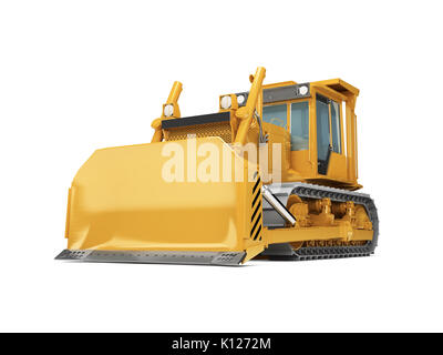 Bulldozer hydraulique Orange isolé sur fond blanc. 3D illustration Banque D'Images