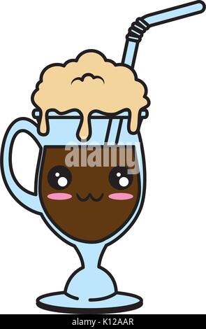 Café froid verre kawaii cute cartoon Vector illustration Illustration de Vecteur