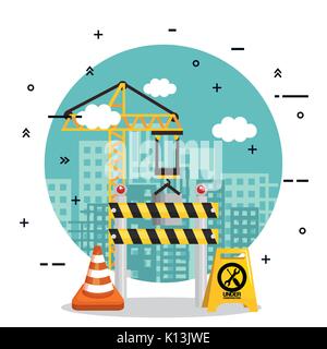 En construction barricade cone road crane bâtiment conseil vector illustration Illustration de Vecteur