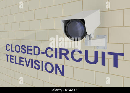 3D illustration de "LA TÉLÉVISION EN CIRCUIT FERMÉ' titre sous caméra de sécurité qui est monté sur mur de brique Banque D'Images